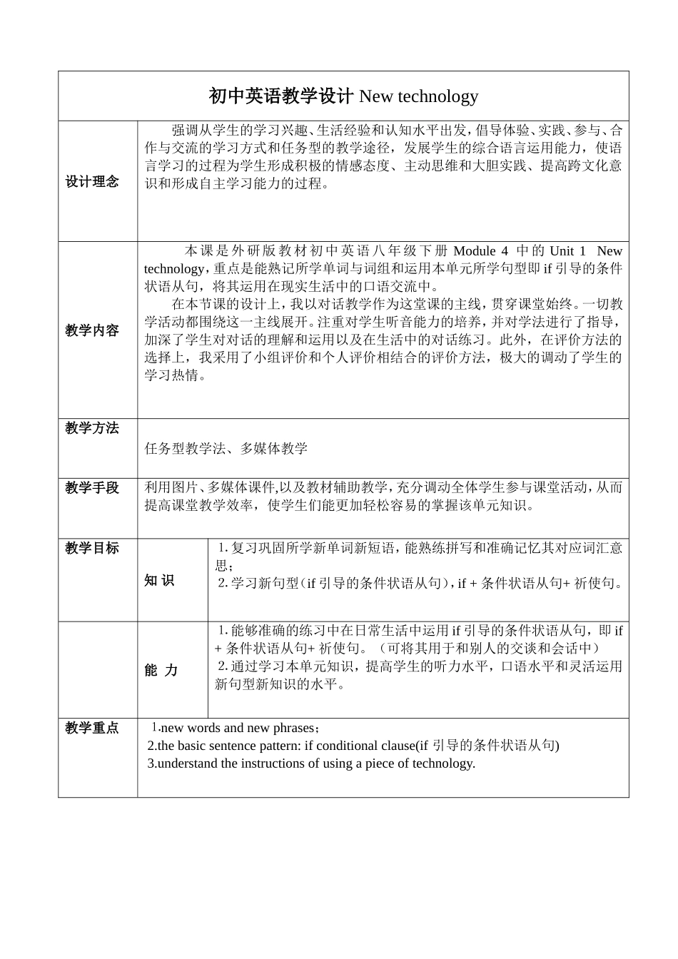 初中英语教学设计-New-technology_第1页