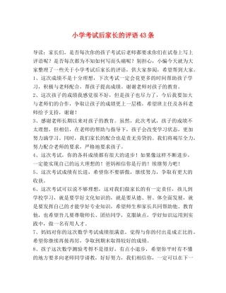 小学考试后家长的评语43条 