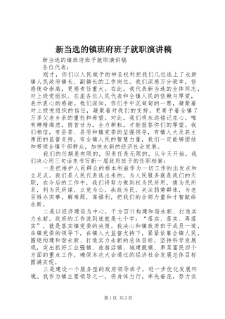 新当选的镇班府班子就职演讲