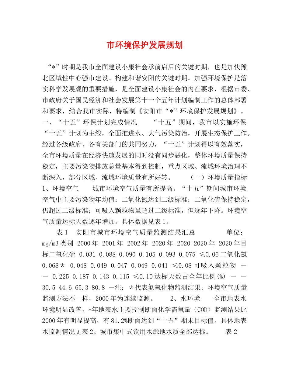 市环境保护发展规划 _第1页