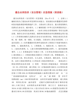 最全水库防洪（安全管理）应急预案（附表格） 