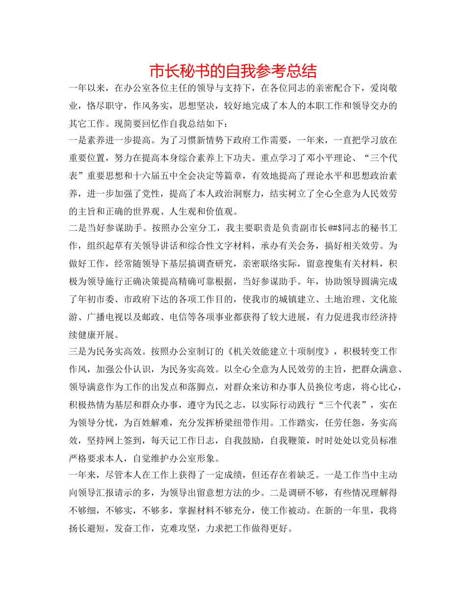 市长秘书的自我参考总结 _第1页