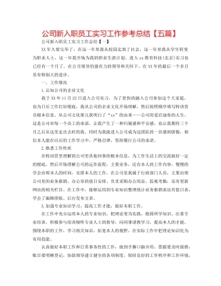 公司新入职员工实习工作参考总结【五篇】 
