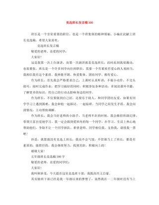 竞选班长发言稿300 