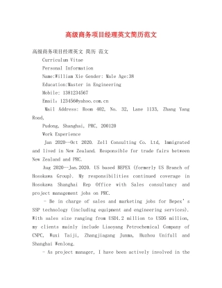 高级商务项目经理英文简历范文2 