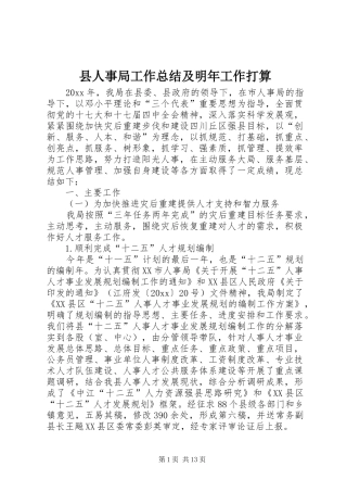 县人事局工作总结及明年工作打算 
