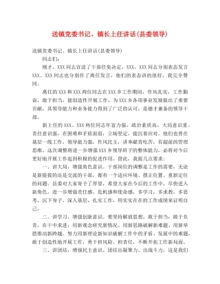 送镇党委书记、镇长上任讲话(县委领导) 