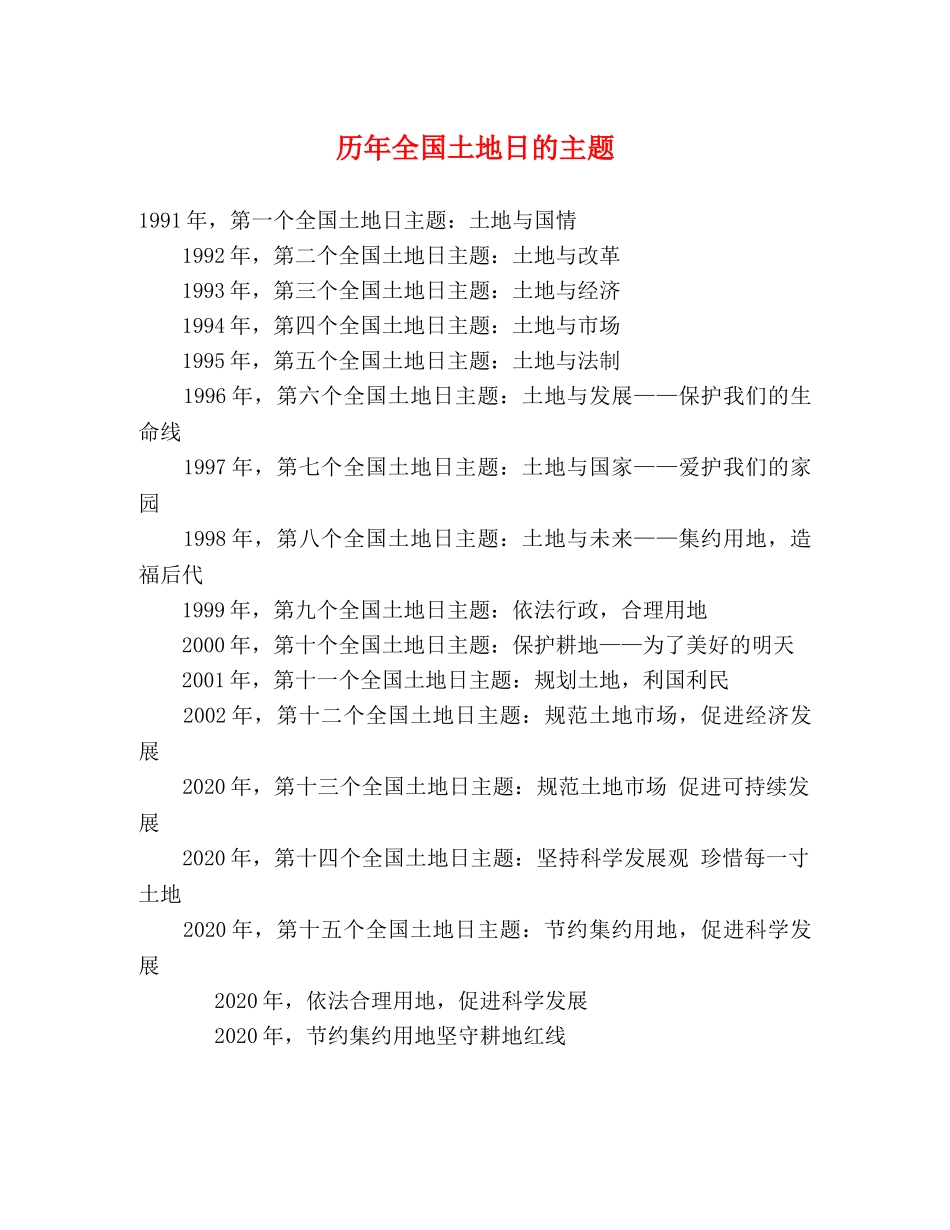 历年全国土地日的主题 _第1页
