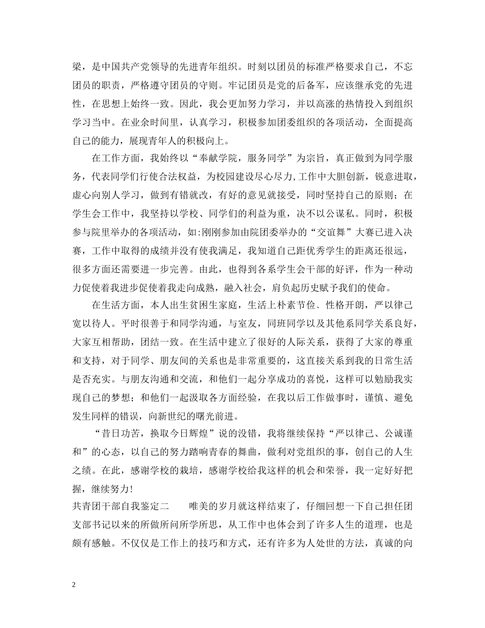 共青团干部自我鉴定范文 _第2页