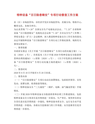 特种设备“百日除患铸安”专项行动督查工作方案 