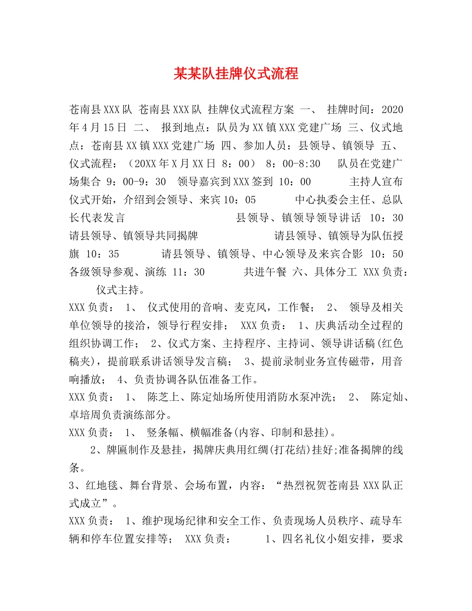 某某队挂牌仪式流程 _第1页