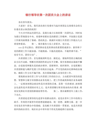 银行领导在第一次团员大会上的讲话 
