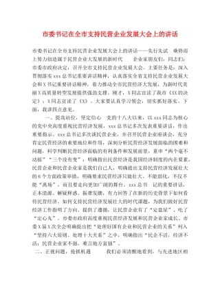 市委书记在全市支持民营企业发展大会上的讲话 