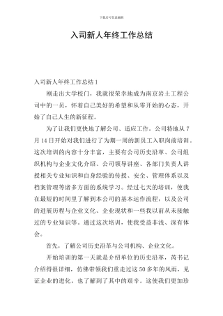 入司新人年终工作总结