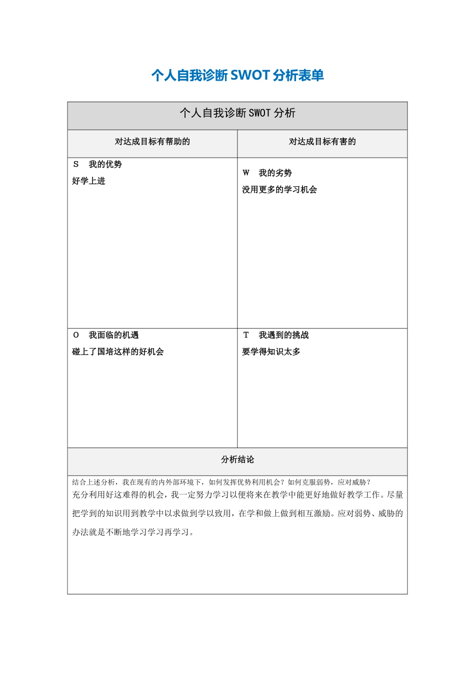 第一步骤所需文档：个人自我诊断SWOT分析表-(7)_第1页