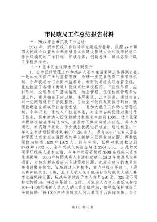 市民政局工作总结报告材料 