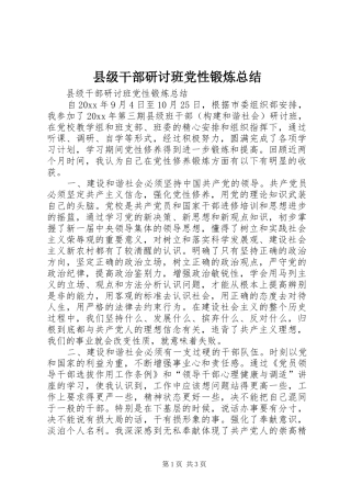 县级干部研讨班党性锻炼总结 