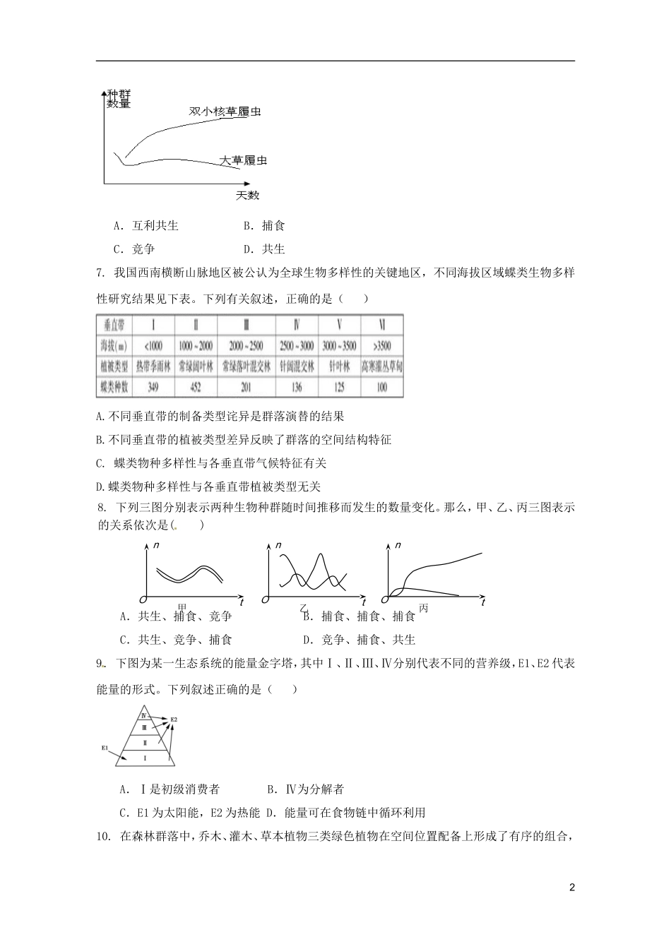 山东省2013届高考生物-第二单元第二章《群落的稳态与调节》单元测试26-中图版必修3_第2页