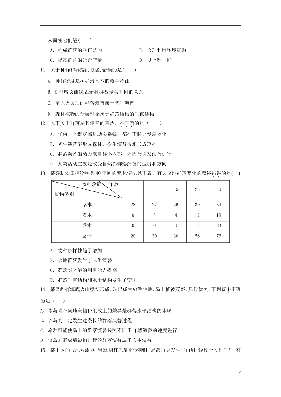 山东省2013届高考生物-第二单元第二章《群落的稳态与调节》单元测试26-中图版必修3_第3页