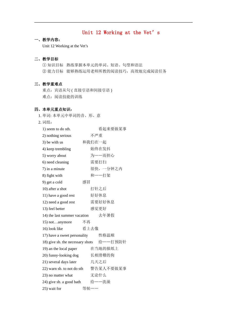 八年级英语下：Unit-12-Working-at-the-Vet's知识精讲(北京课改版)_第1页