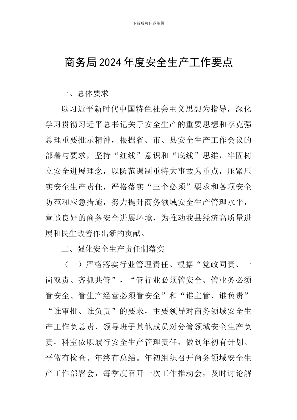 商务局2024年度安全生产工作要点_第1页