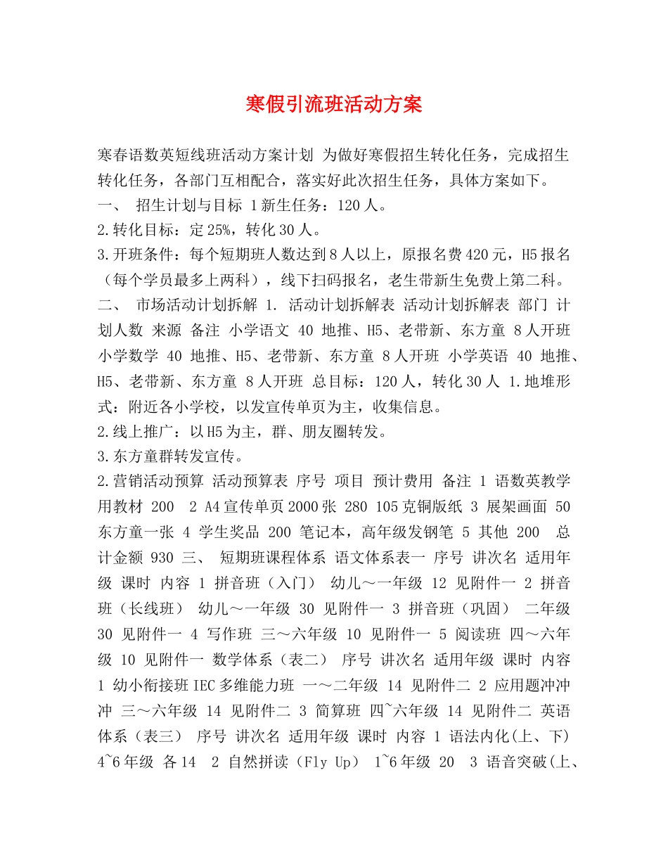 寒假引流班活动方案 _第1页