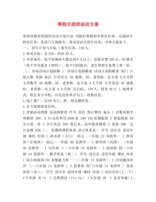 寒假引流班活动方案 