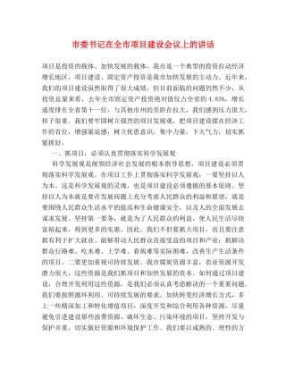市委书记在全市项目建设会议上的讲话 