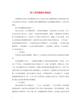 技工试用期满自我鉴定 