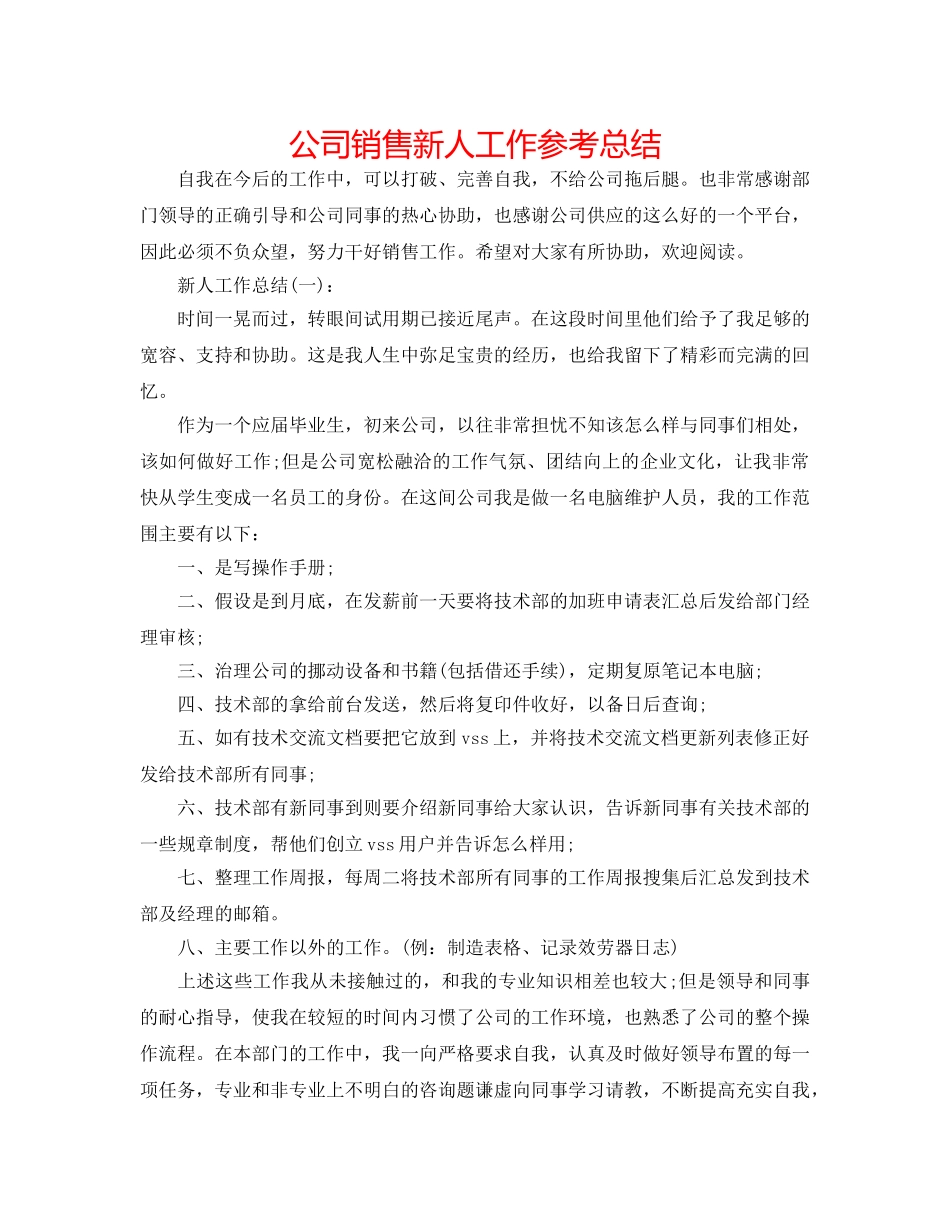 公司销售新人工作参考总结 _第1页