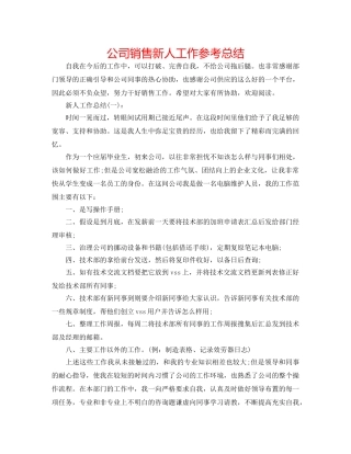 公司销售新人工作参考总结 