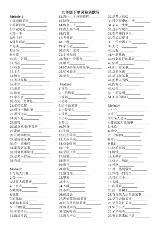 九年级下单词短语默写