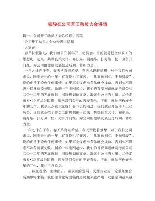领导在公司开工动员大会讲话 
