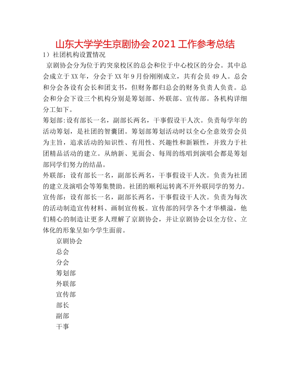 山东大学学生京剧协会2024工作参考总结 _第1页