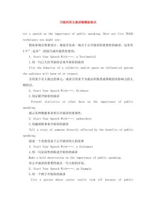 万能的英文演讲稿模板格式 