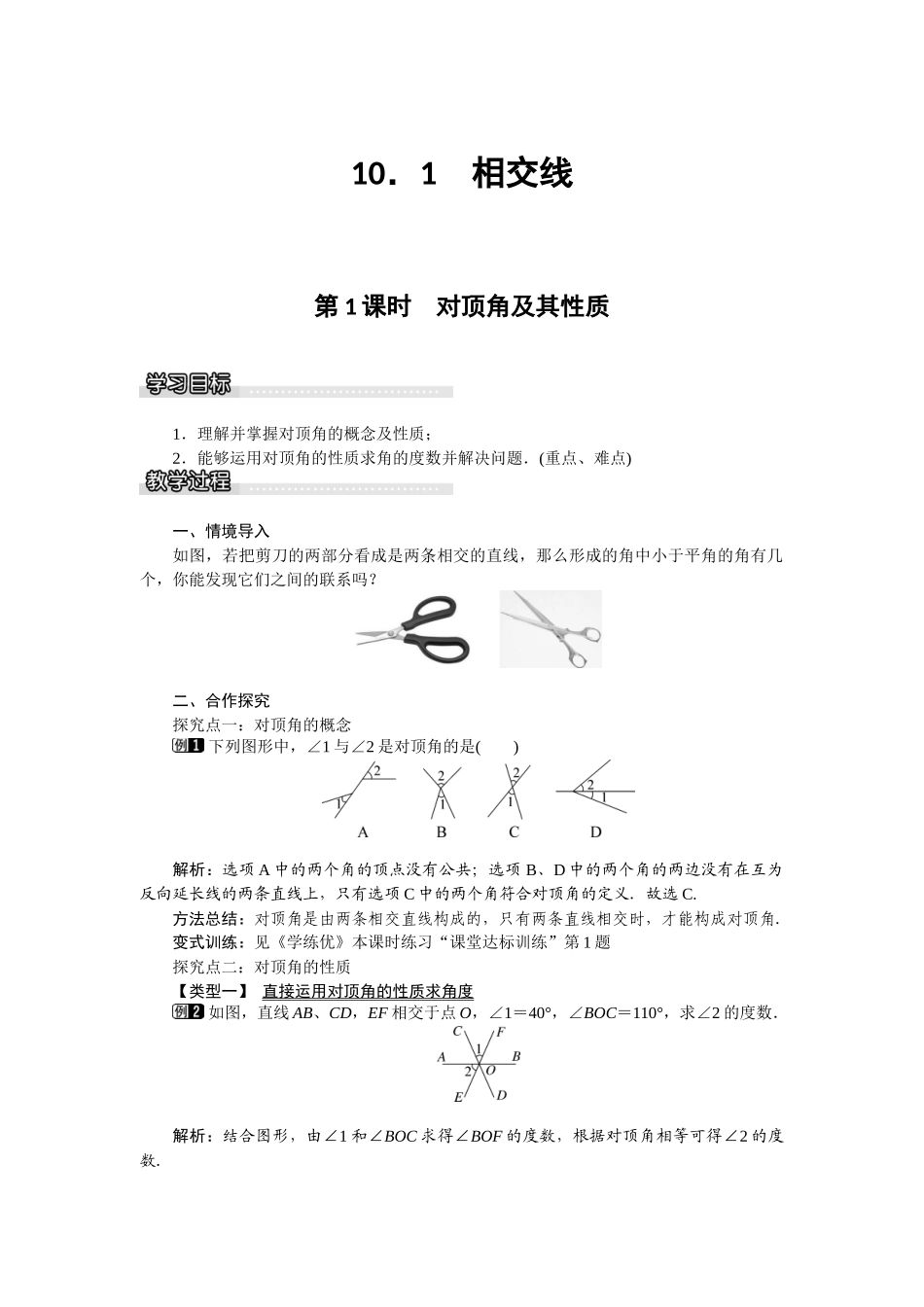 10.1-第1课时-对顶角及其性质_第1页