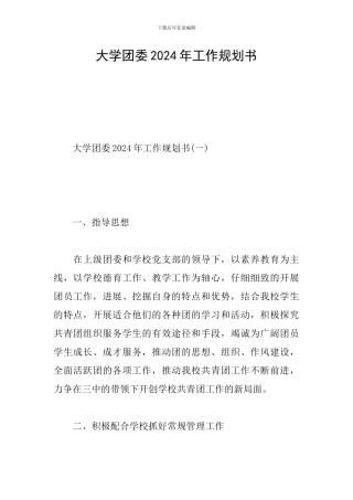 大学团委2024年工作规划书