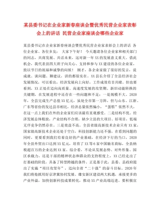 某县委书记在企业家新春座谈会暨优秀民营企业家表彰会上的讲话 民营企业家座谈会哪些企业家 