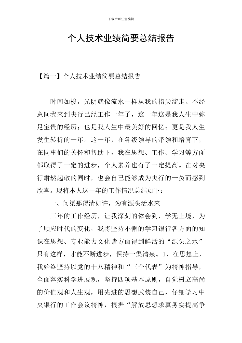 个人技术业绩简要总结报告_第1页