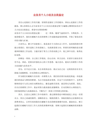 业务员个人小结及自我鉴定 