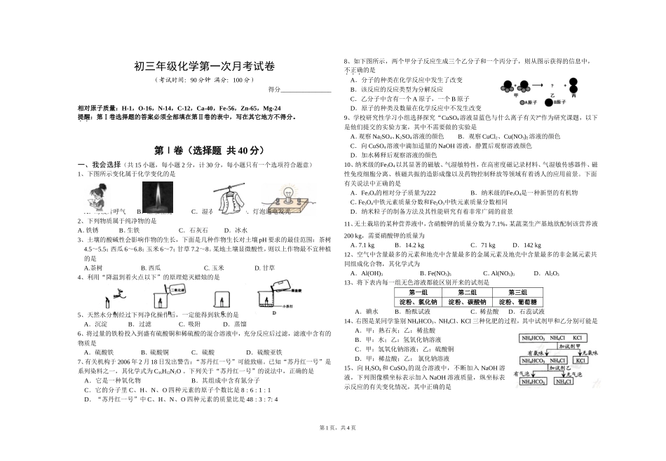 化学第一次月考测试卷2008.3_第1页