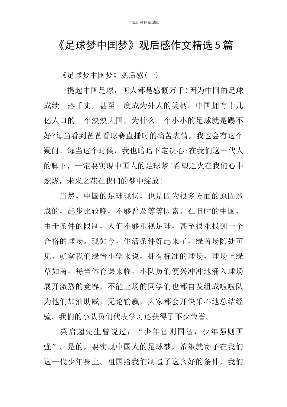 《足球梦中国梦》观后感作文精选5篇_第1页
