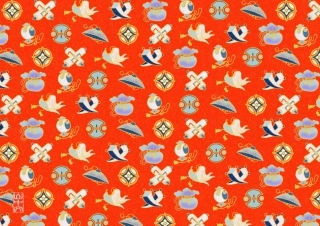 彩色印花纸：百宝纹(红色)