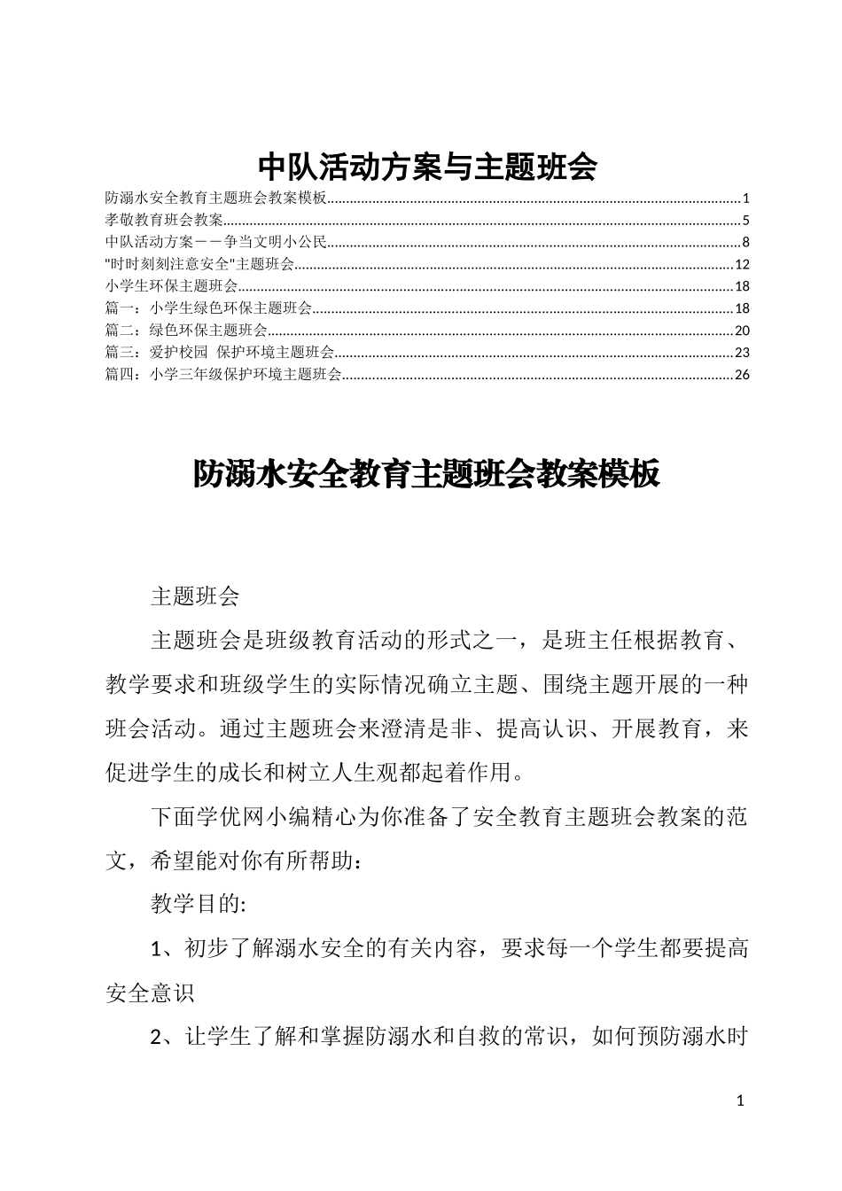 中队活动方案与主题班会_第1页