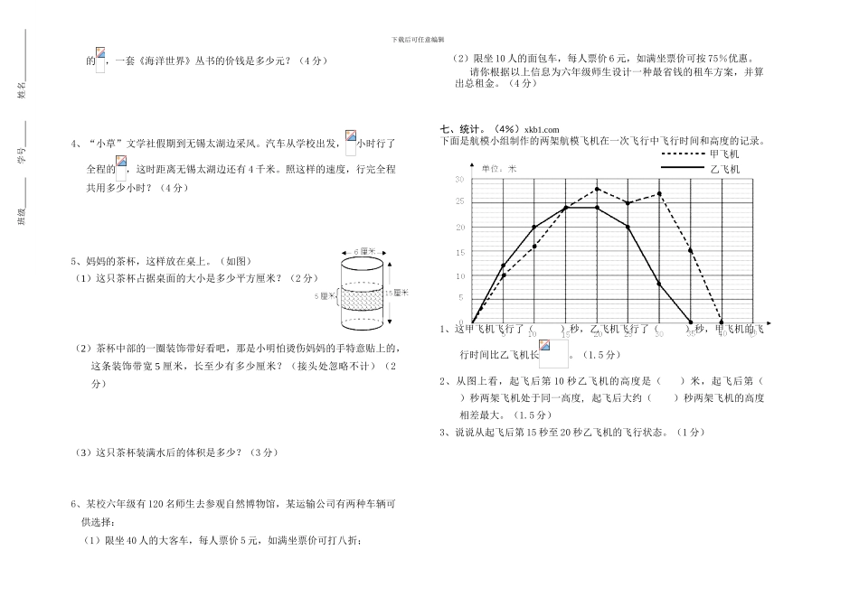 苏教版小学六年级数学毕业升初中测试卷_第3页