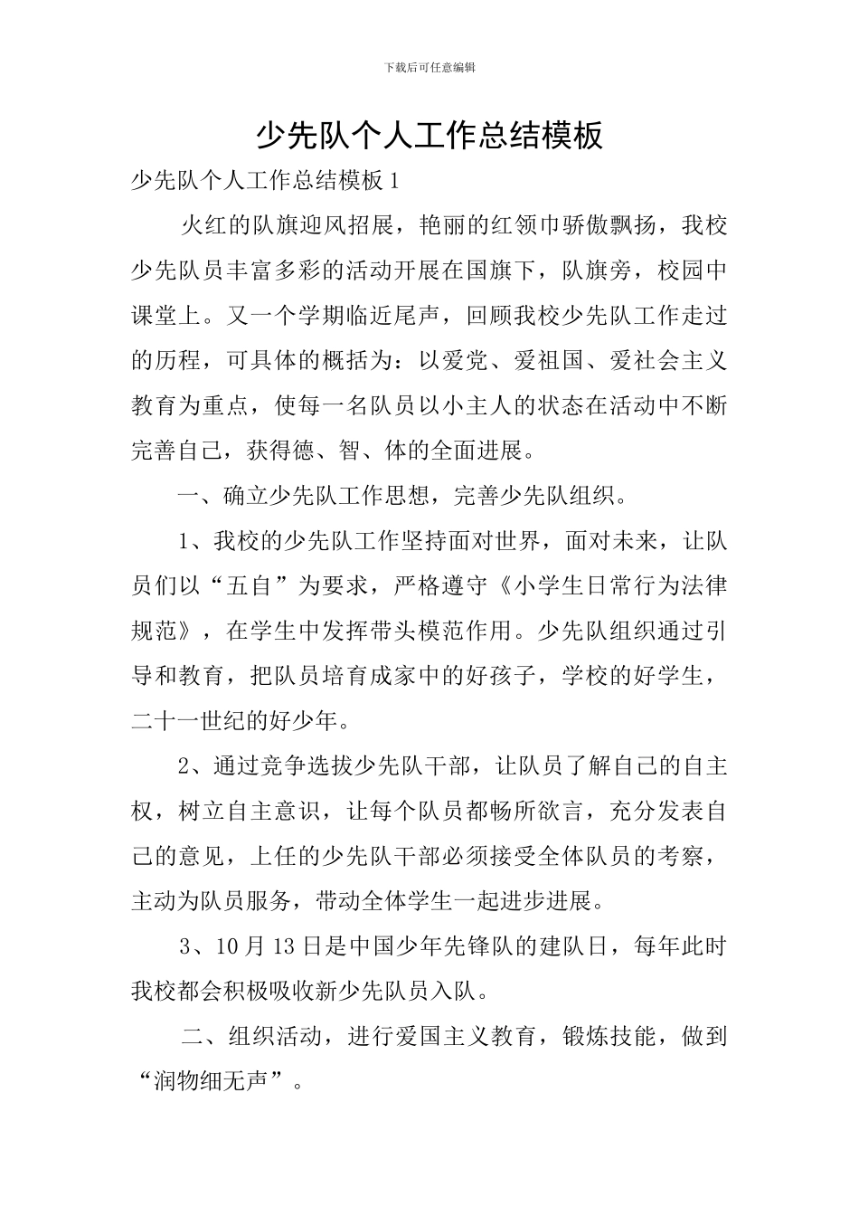 少先队个人工作总结模板_第1页