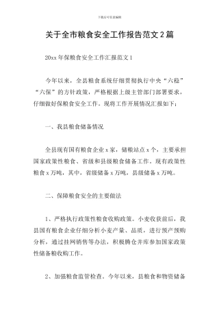 关于全市粮食安全工作报告范文2篇