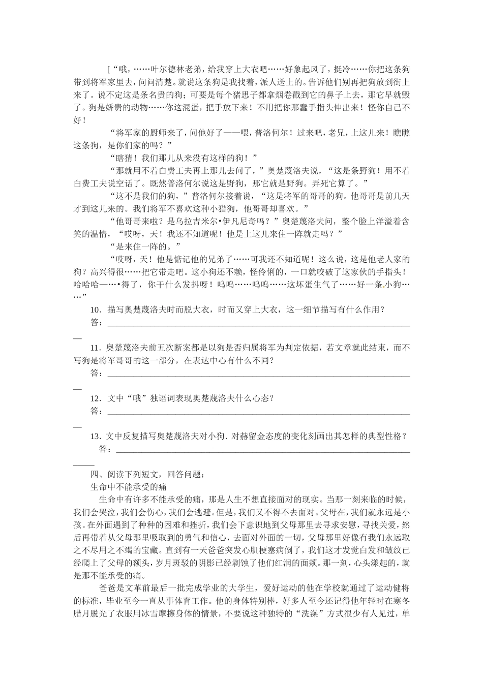 九年级语文上册第三单元14《变色龙》同步练习鲁教版_第2页