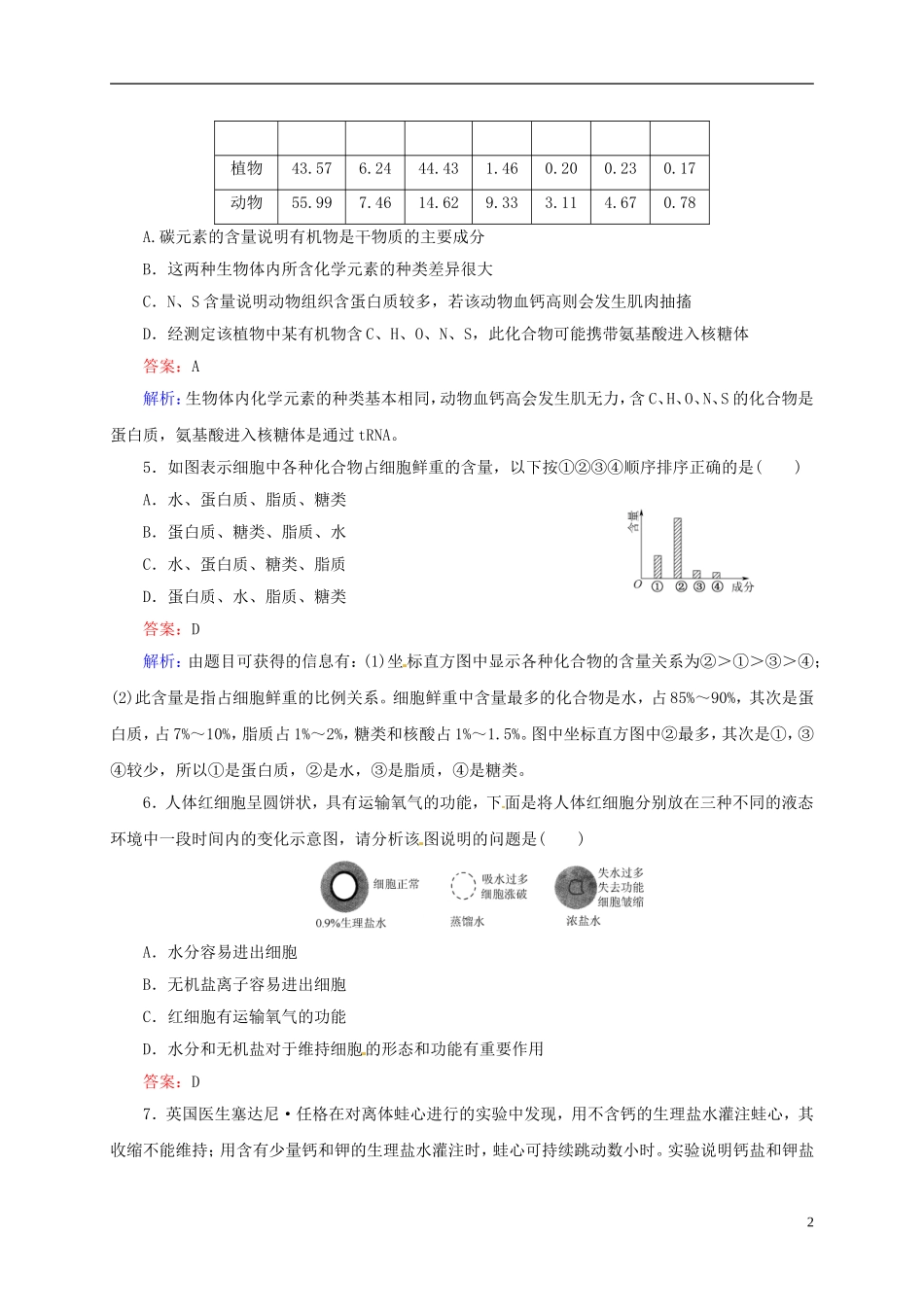 【状元之路】(新课标通用)2014高考生物一轮复习-第2讲-细胞中的元素及无机化合物_第2页