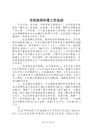 市民政局年度工作总结 